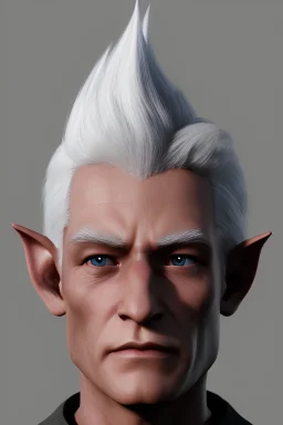 Elven man with white hair and purple eyes and black wings