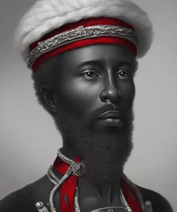 Negro Felipe, african slave, red uniform, red headband, short beard