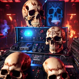 DJ of the damnded, insanely detailed DJ booth in hell, MID set, speakers and equipment made of bone, anatomically correct, add more skulls in th audience, photorealism, vray, 8k 3d https://stablecog.com/generate?o=a67b60e0-edd2-418d-9744-d1d585055d7fv https://stablecog.com/generate?o=93026b00-ac6b-436a-bc57-6aa04073d4a9