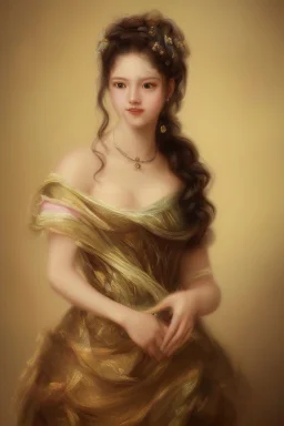 Potrait of young woman as rococo oil panting no rambut as