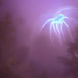 Giant transparent ethereal luminescent nebulous spider, realistic