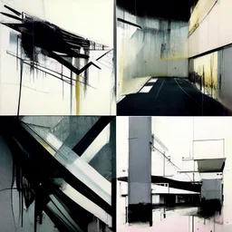 Minimal abstract oil paintings with broad brush strokes of a desolate 1960s carpark concrete fragments. Walls covered in graffiti. style of Justin Mortimer and Francis Bacon. road markings.