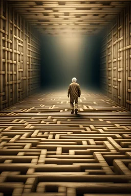 A rather old man was walking in the middle of the maze, and finally found a path that led to a bright place.