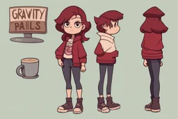 персонаж из вселенной Гравити Фолз, Персонаж женского пола, спортивного телосложения и низкого роста. Цвет кожи персонажа — капучино. Волосы персонажа покрашены в рыжий цвет, зачесаны назад. По текстуре волосы персонажа пушистые. У персонажа есть короткая челка. Глаза у него/нее зелено-карие. Персонаж носит одежду в стиле гаучо. Слово для вдохновения образа персонажа (тут вообще все) — ручей.