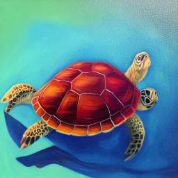 Oil painting style turtle and apple