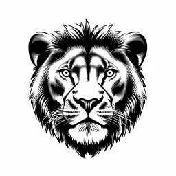 front facing lions face, black and white simplified vector