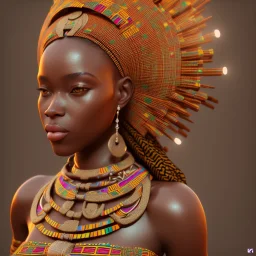 kente african bride model, full body, cinema 4d, octane render, high detail