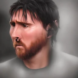 portrait photography of perfect face lionel messi cryin, argentina flag, Fire theme art, Dark moody night atmosphere, 8K, close-up face, ignore NSFW,magic,city, steampunk, chief ,apocalypse, set , sorrow,cyborg,