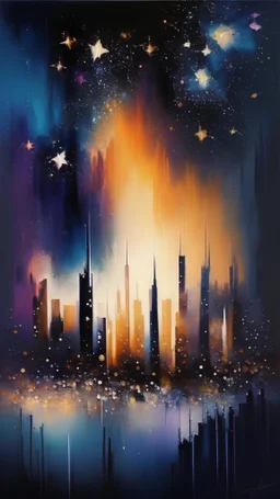 Stars dancing over skyline abstract painting