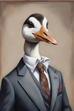 a painting of goose wearing a suit