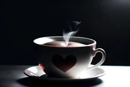 белая чашка кофе, дым форма сердца, 4k