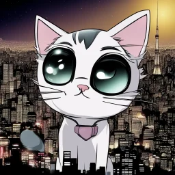 Cat hair emo , Lazer glass , Tokyo city night view wallpaper , cartoon