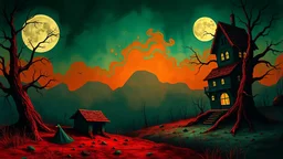 Iwona Lifsches digital artwork, nightmare scene, crimson, ochre, emerald