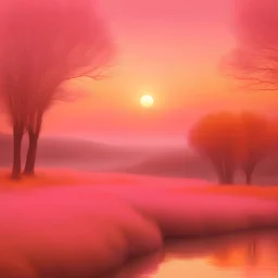 romantic landscape, warm pink and orange colours, photo quality