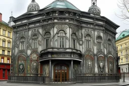A gray bizarre casino made out of iron painted by Edvard Munch