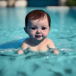 Baby swimming in pool unreal 5, octane render,cinema4d, dynamic lighting, dramatic lighting, 4k, redshift render, highly detailed, hyper realistic.