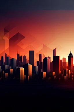 Geometric city skyline at sunset