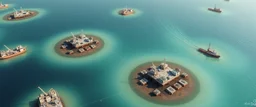 Floating platforms anchored to mineral islands, allowing mobility during tidal shifts.