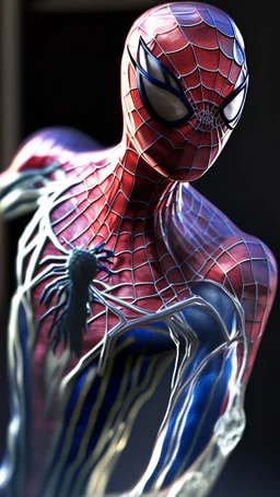spiderman made from glass, ultra realistic, 4k, ultra detail, full body, full picture,