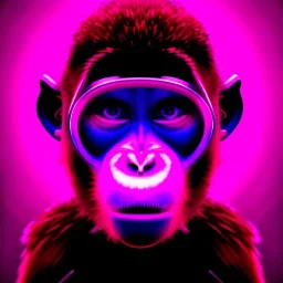 A beautiful portrait of a cyborg monkey purple neon color scheme, high key lighting, volumetric light high details psychedelic background