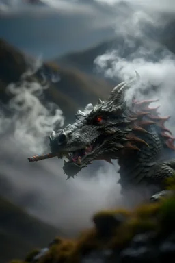 portrait of dragon blowing some smoke rings on mountain top, storm brewing,shot on Hasselblad h6d-400c, zeiss prime lens, bokeh like f/0.8, tilt-shift lens 8k, high detail, smooth render, down-light, unreal engine, prize winning