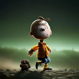 Scared Charlie brown running away from an alien spaceship abduction