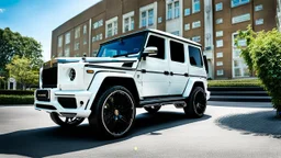 A (((G-Wagon rolls royce))) featuring a luxurious interior, advanced technologies, and a sleek body kit designed by MANSORY, exuding an air of sophistication and power