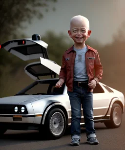 jeff bezos toddler, full body, delorean, dramatic lighting, hyper realistic