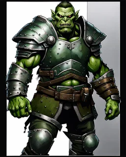 tabletop RPG ORC MALE WARRIOR IN STEEL ARMOR Evil rpg art no background green