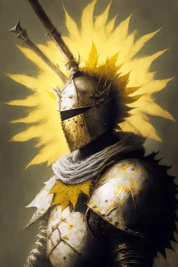 A portrait of Solaire, from Dark Souls Saga, with his elm on