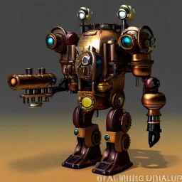 small steampunk mech in mining debris