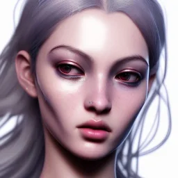 sango fantasy, fantasy magic, intricate, sharp focus, illustration, highly detailed, digital painting, concept art, matte, masterpiece head sexy front view avatar alien beauty space lady silver carp skin one head African space night