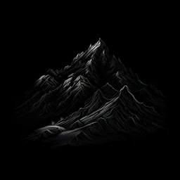 draw a detailed black mountian with black background