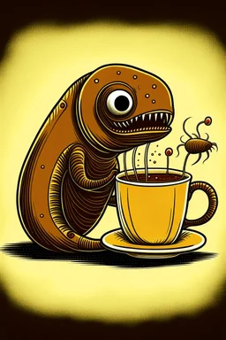 leech drinking coffee