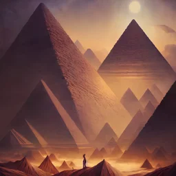 Landscape of pyramids by karol bak, James Jean, tom bagshaw, rococo, trending on artstation, cinematic lighting, hyper realism, octane render, 8k, hyper detailed