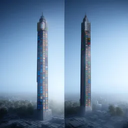 mile tall rubik's skyscraper tower red green blue white