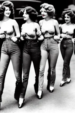 ziegfeld Girls on jeans walking front