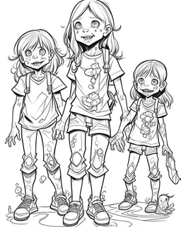 real little girl zombies, coloring image , full body (((((white background))))), only use an outline., real style, line art, white color, clean line art, white background, Sketch style