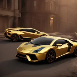 gold lamborgini, 3D, beautiful color, RTX, TXXA, SSAO, High quality,hyperrealistic, cinematic, Super detailed, Anti-Aliasing,Full color, HDR,4k