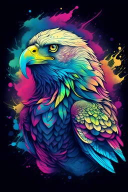 T-shirt design featuring a Sea Eagle, rendered in a style of dreamlike hues, intricate designs, colorful washes, ambitious, with a seapunk vibe, soothing, and a mastery of solarization