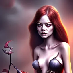 emma stone, sexy vampire witch female, fantasy, nip, breasts, bat wings