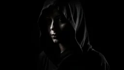 Anonymous Woman all covered in black in a black backround