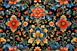 Intricate, masterful and repeating Valdres-style rosemaling design inspired by Sigmund Aarseth, traditional blue, green, red and yellow colors, on a black background, minimalist, line art, Watercolor, trending on artstation, sharp focus, studio photo, intricate details, highly detailed, by Sigmund Aarseth