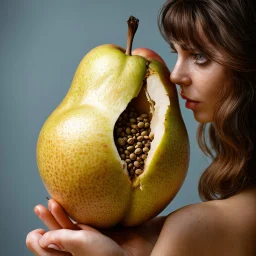 Grunge, woman as a decaying dried out Pear intricately showing its internal structure and seeds, cyberpunk, ultra unique natural textures, slight imperfections, vray. Modifiers: fantasy intricate dynamic lighting fantastic view hyperrealistic Unreal Engine matte background cinematic postprocessing VRay acrylic art pencil sketch creepy art station Gustave Klimt wet on wet watercolor Double exposure wet on wet Craig Rutkowski intricate fantasy