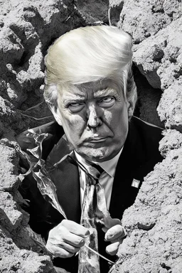 trump justinsun ethereum battle in the trenches seeing the future in the style of surrealism black and white