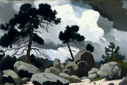 Cloudy day, rocks, trees, edouard manet painting