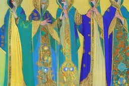 Four odalisques in magnificent robes from 'Thousand and One Nights' by artist "Vittorio Zecchin"