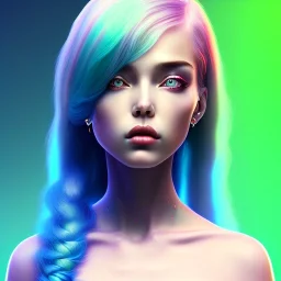 blue hair woman, purpurin, white shirt, tie, gradient color, BLUE, PINK, CYAN, neon, insanely detailed, 16k resolution, perfect eyes, cinematic smooth, intricate detail