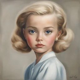 Grace kelly,, blond Little girl , in the style of Margaret Keane