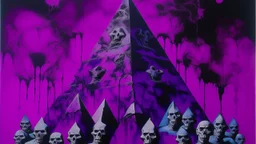 A purple haunted cosmic pyramid with ghosts painted by Andy Warhol